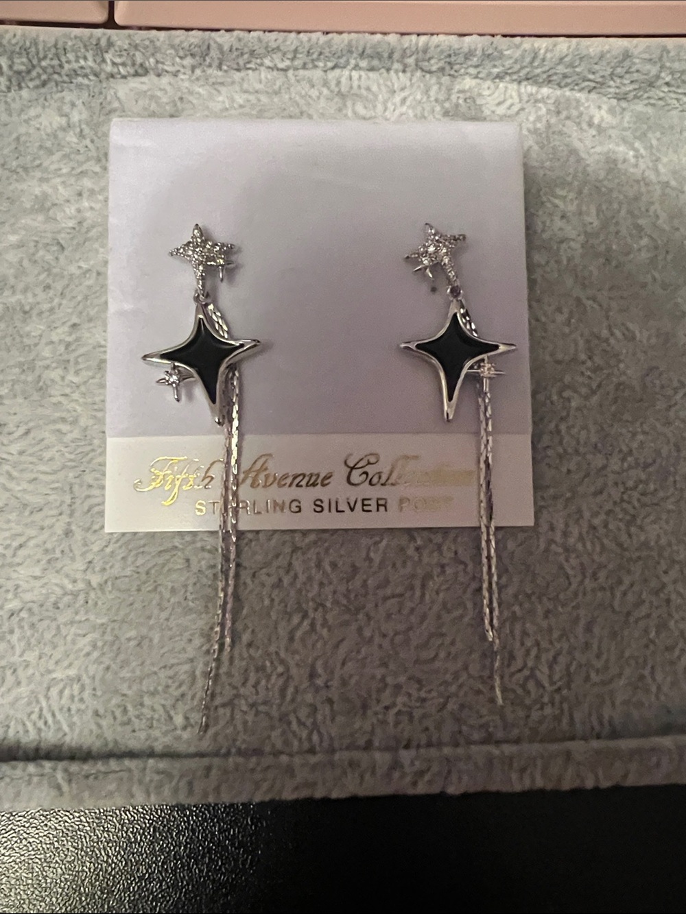 Silver Black Star Drop Earrings